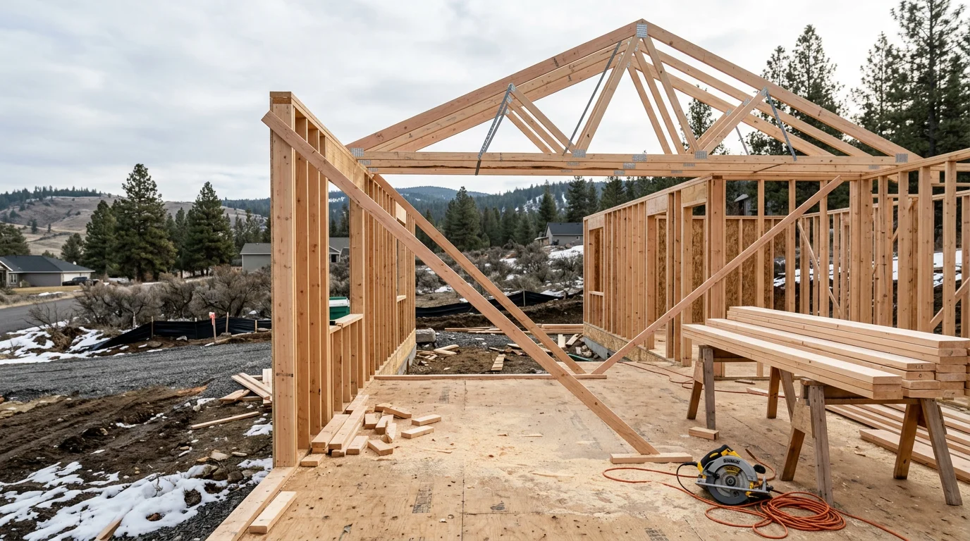 A newly constructed single-family home on a residential lot in Cheney, Washington, with a clean exterior and freshly graded yard. The home reflects current residential construction standards common to the Spokane County West Plains area.